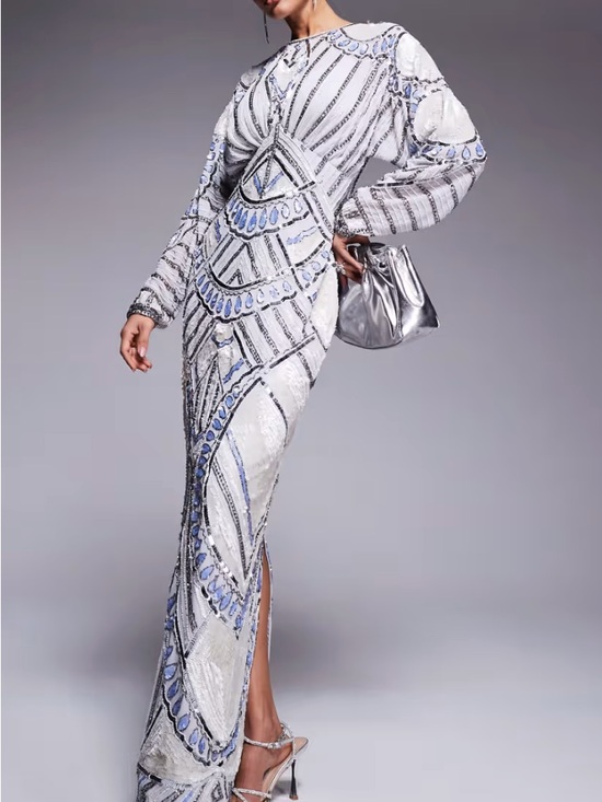ASOS Dresses & Skirts - ASOS White Maxi Dress with Light Blue & Silver Sequin Detail